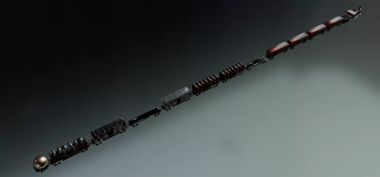 Train complet  13 wagons  locomotive  Texture rouge metallique Low-poly 3D model_3