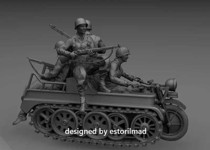 WW2 AMERICAN SOLDIERS MOUNTED RANGERS ON KETTENKRAD 3D print model_0