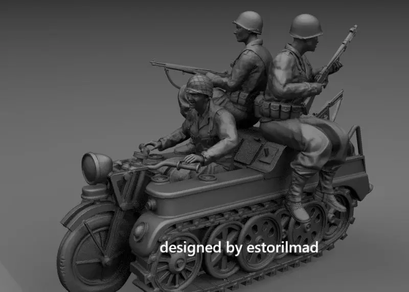 WW2 AMERICAN SOLDIERS MOUNTED RANGERS ON KETTENKRAD 3D print model_1