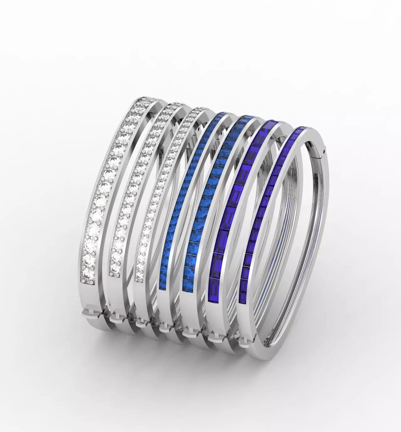 Baguette princess round diamond cut 7 pieces bracelet 3D print model