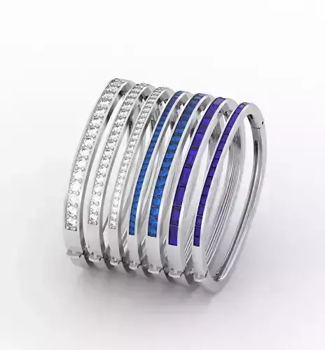 Handcuff baguette princess round diamond cut 7 pieces bracelet 3D print model