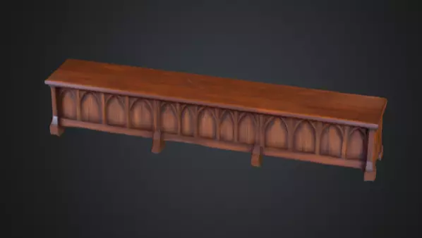 Gothic Wooden Bench Low-poly 3D model_0