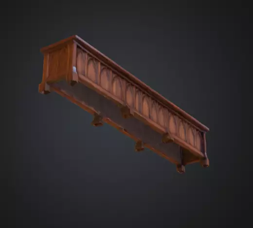 Gothic Wooden Bench Low-poly 3D model_7