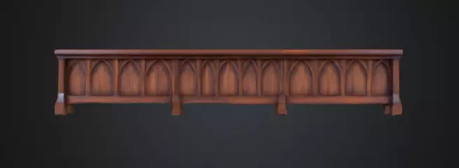Gothic Wooden Bench Low-poly 3D model_1
