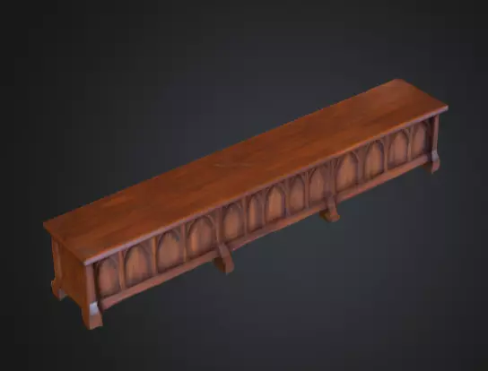 Gothic Wooden Bench Low-poly 3D model_2