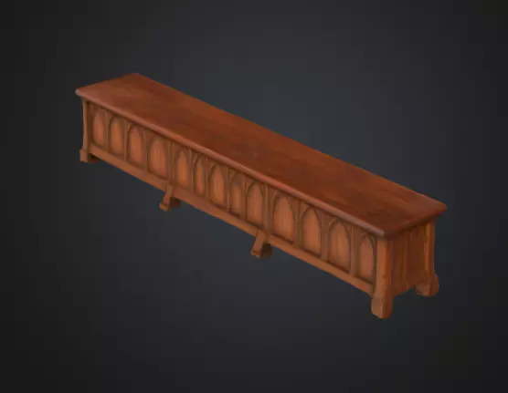 Gothic Wooden Bench Low-poly 3D model_4