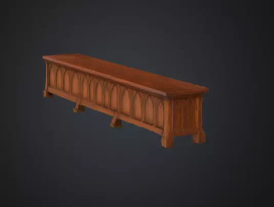 Gothic Wooden Bench Low-poly 3D model_12