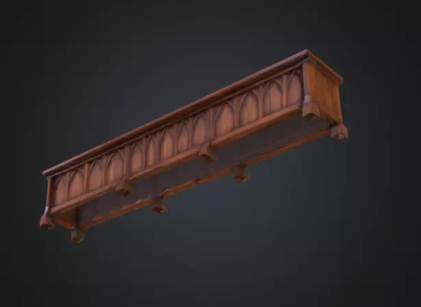 Gothic Wooden Bench Low-poly 3D model_8