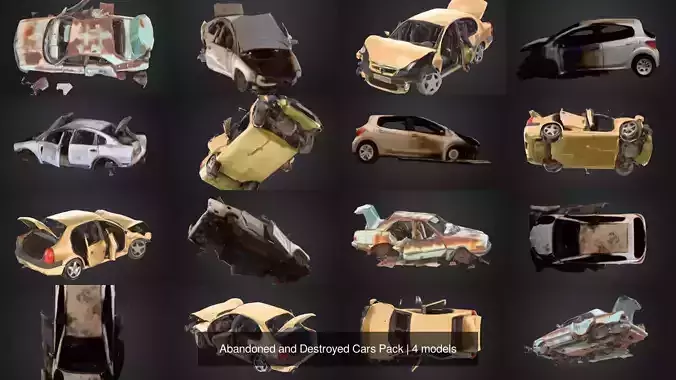 Abandoned and Destroyed Cars Pack 3D Model Collection