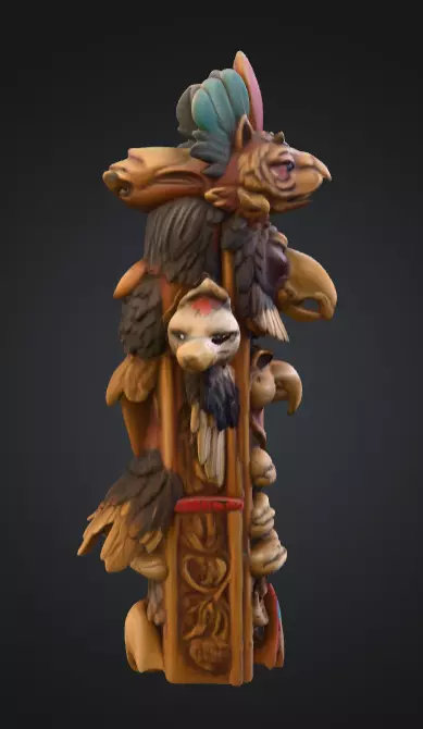 Vertical Native American medicine totem with Animal Low-poly 3D model_1