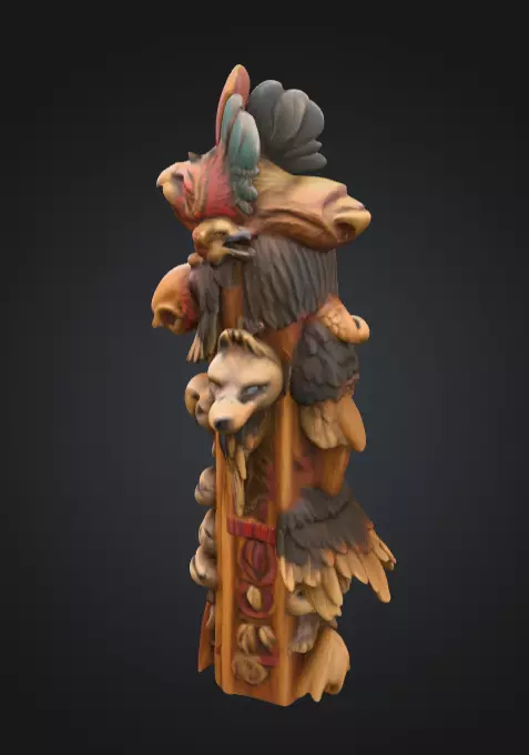 Vertical Native American medicine totem with Animal Low-poly 3D model_3