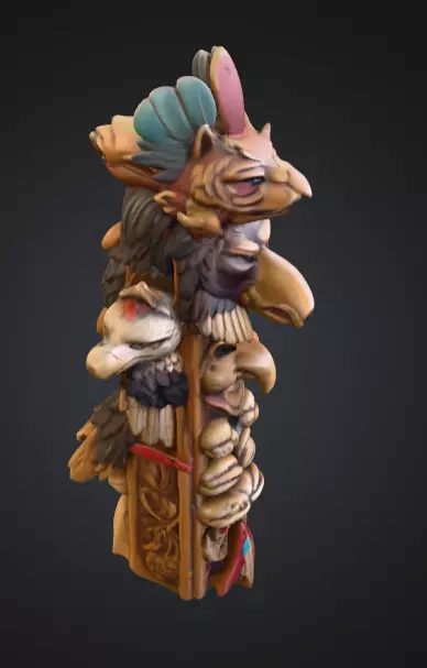 Vertical Native American medicine totem with Animal Low-poly 3D model_8