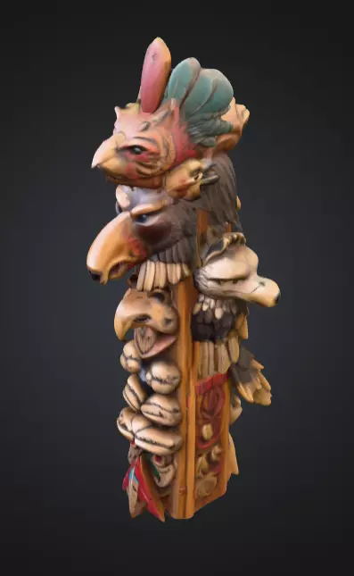 Vertical Native American medicine totem with Animal Low-poly 3D model_4