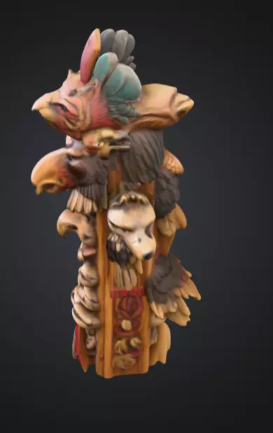 Vertical Native American medicine totem with Animal Low-poly 3D model_7