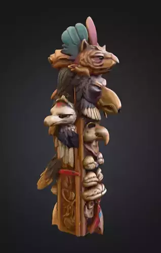 Vertical Native American medicine totem with Animal Low-poly 3D model