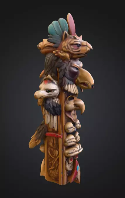 Vertical Native American medicine totem with Animal Low-poly 3D model_0