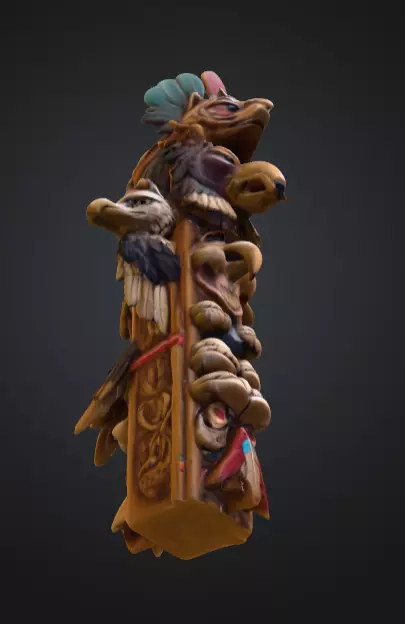 Vertical Native American medicine totem with Animal Low-poly 3D model_9