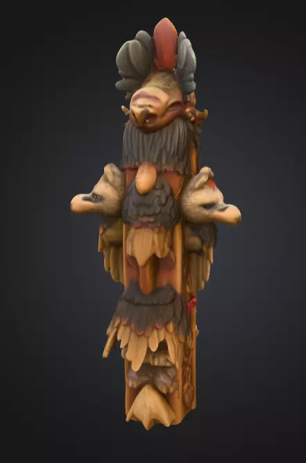 Vertical Native American medicine totem with Animal Low-poly 3D model_2