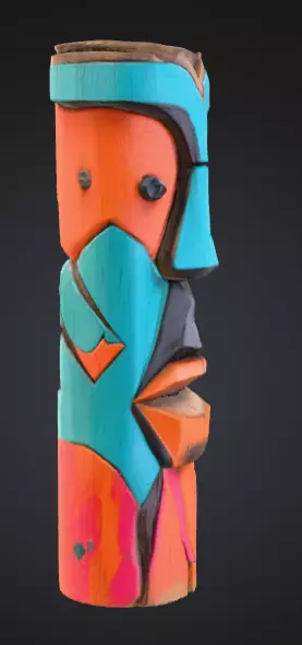 Vibrant Carved Festival Totem Low-poly 3D model_1