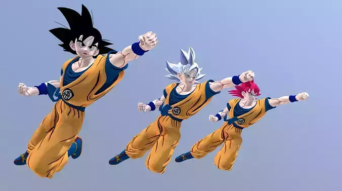 San Goku black white red sayan Animated FBX 3D model