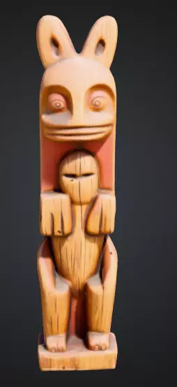 wooden totem pole statue Low-poly 3D model_1