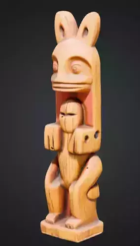 wooden totem pole statue Low-poly 3D model