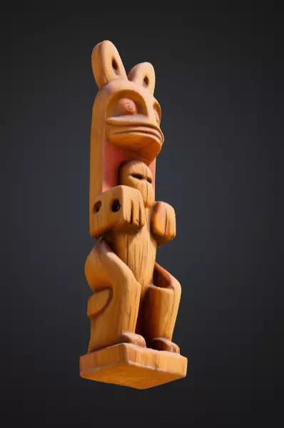 wooden totem pole statue Low-poly 3D model_9
