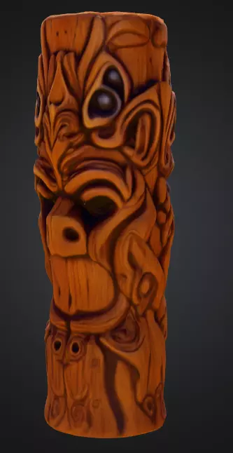 Twisted Wooden Totem with Grotesque Abstract Faces Low-poly 3D model_3