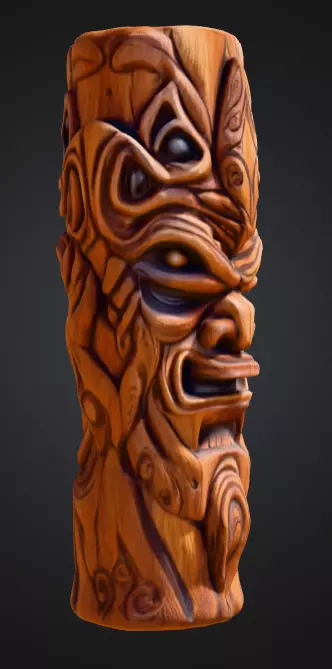 Twisted Wooden Totem with Grotesque Abstract Faces Low-poly 3D model_1