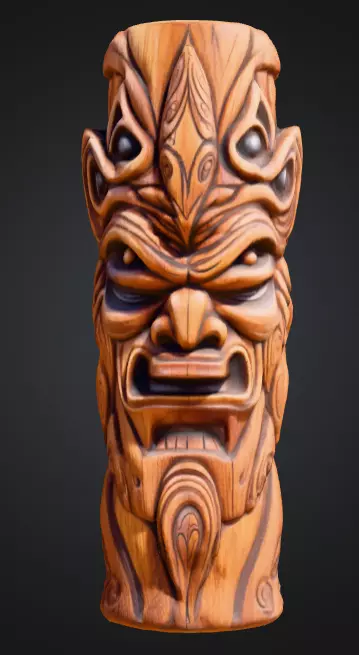Twisted Wooden Totem with Grotesque Abstract Faces Low-poly 3D model_0