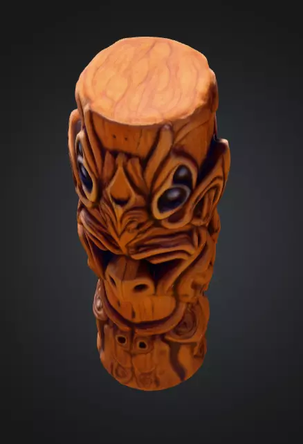 Twisted Wooden Totem with Grotesque Abstract Faces Low-poly 3D model_9