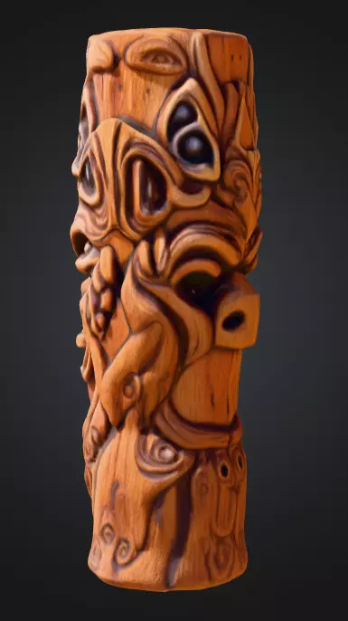 Twisted Wooden Totem with Grotesque Abstract Faces Low-poly 3D model_5