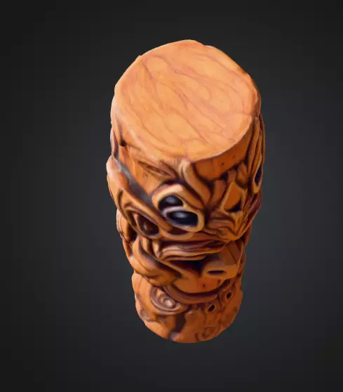 Twisted Wooden Totem with Grotesque Abstract Faces Low-poly 3D model_10
