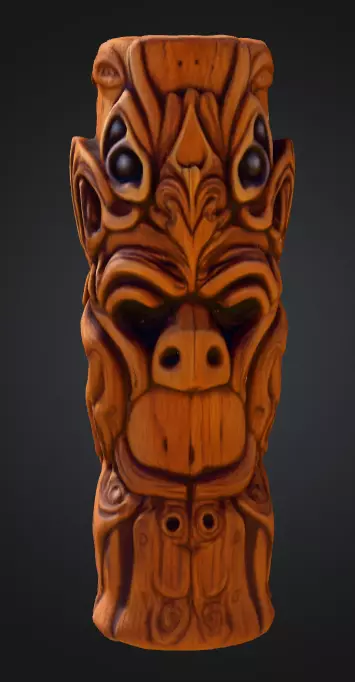 Twisted Wooden Totem with Grotesque Abstract Faces Low-poly 3D model_4