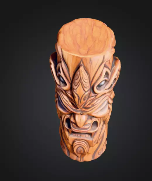 Twisted Wooden Totem with Grotesque Abstract Faces Low-poly 3D model_13