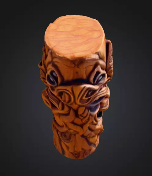 Twisted Wooden Totem with Grotesque Abstract Faces Low-poly 3D model_14
