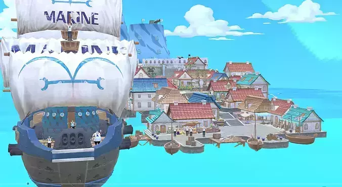 Marine Ship One Piece Shell Village Fbx