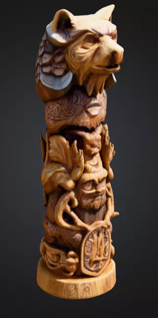 Viking Totem Wood Low-poly 3D model_1
