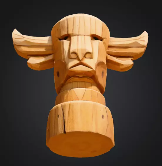 Wooden Bull Totem Low-poly 3D model_9