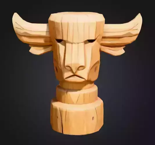 Wooden Bull Totem Low-poly 3D model