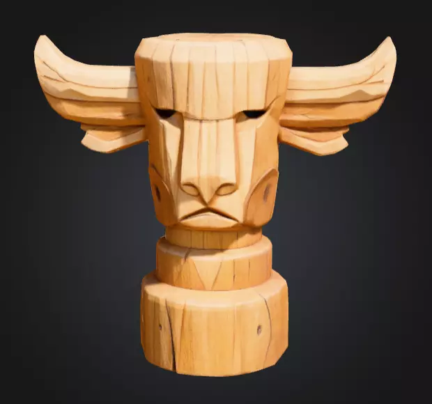 Wooden Bull Totem Low-poly 3D model_0