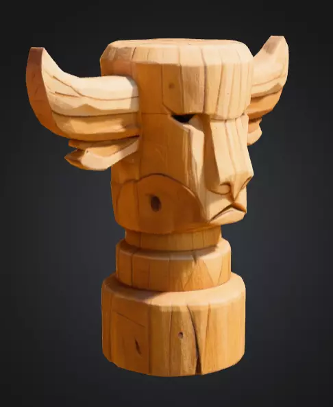 Wooden Bull Totem Low-poly 3D model_1