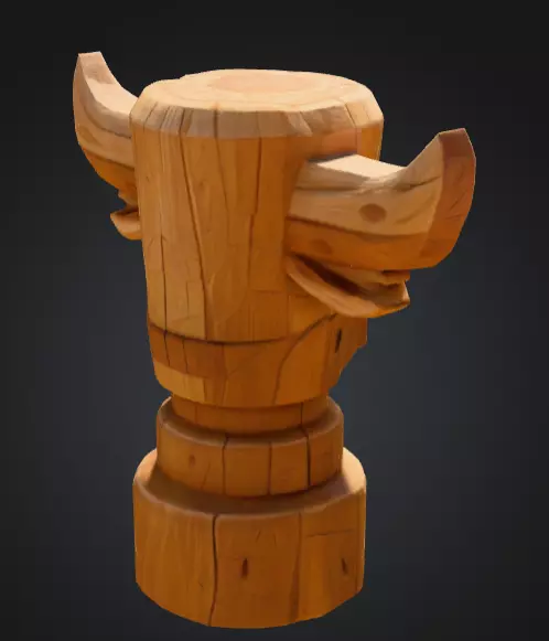 Wooden Bull Totem Low-poly 3D model_3