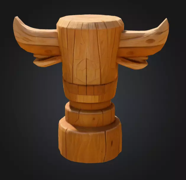 Wooden Bull Totem Low-poly 3D model_4