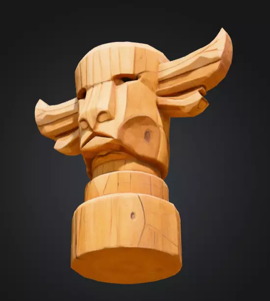 Wooden Bull Totem Low-poly 3D model_8