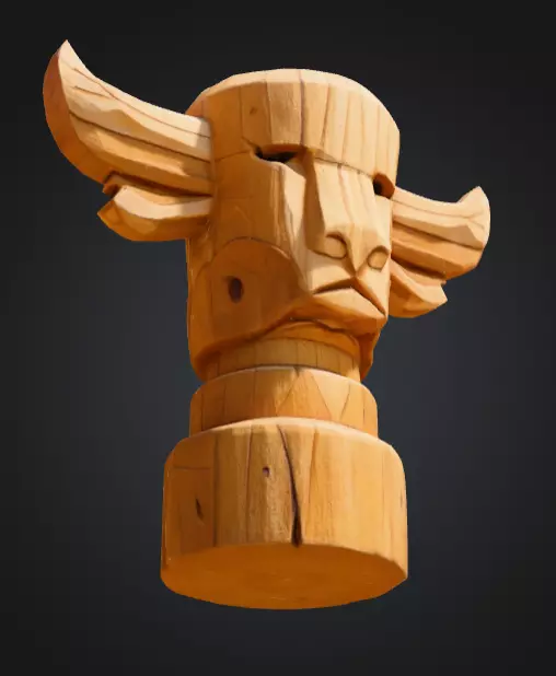 Wooden Bull Totem Low-poly 3D model_10