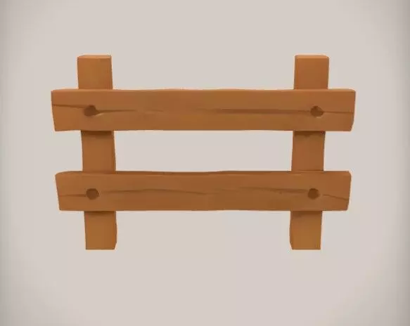 wooden picket fence section 3D model_0