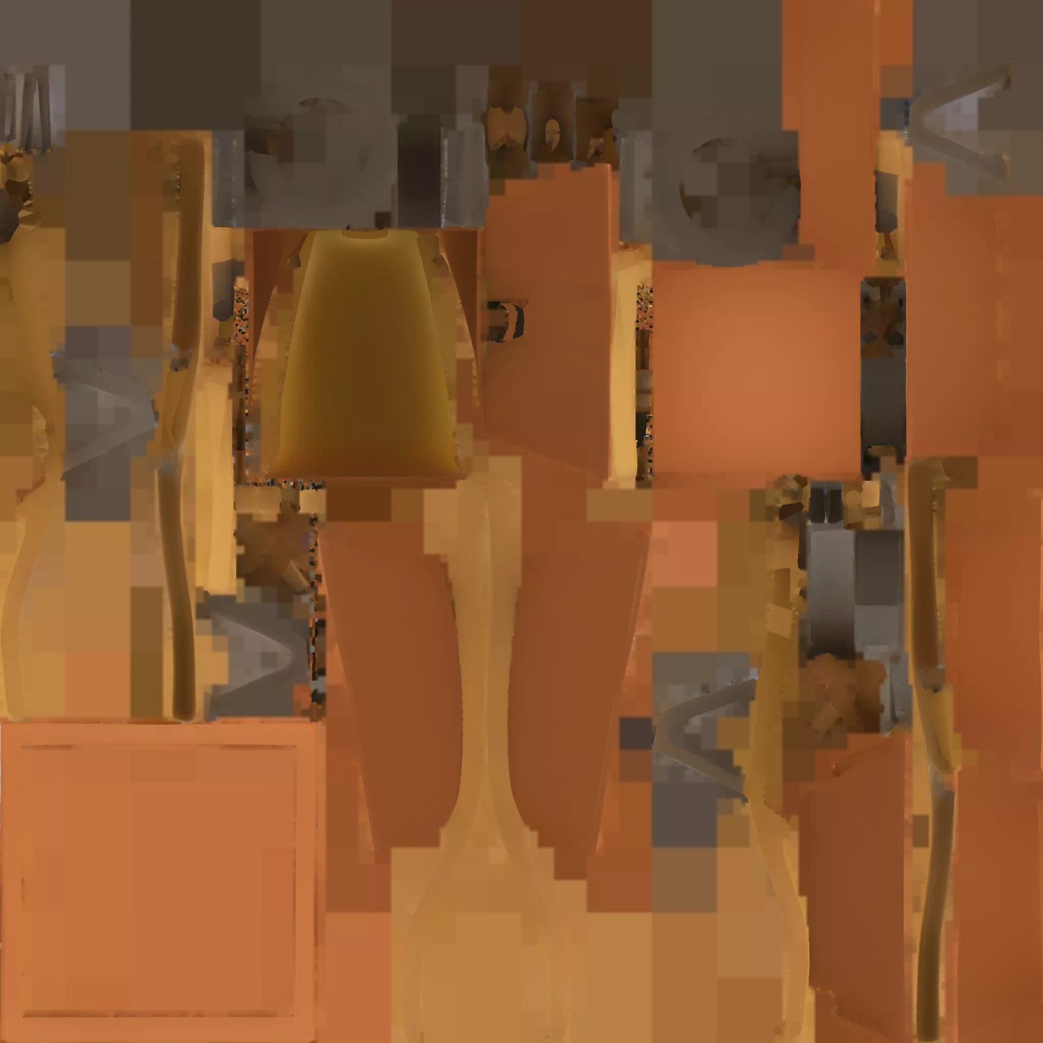 Orange wheelbarrow with wooden handles 3D model_25