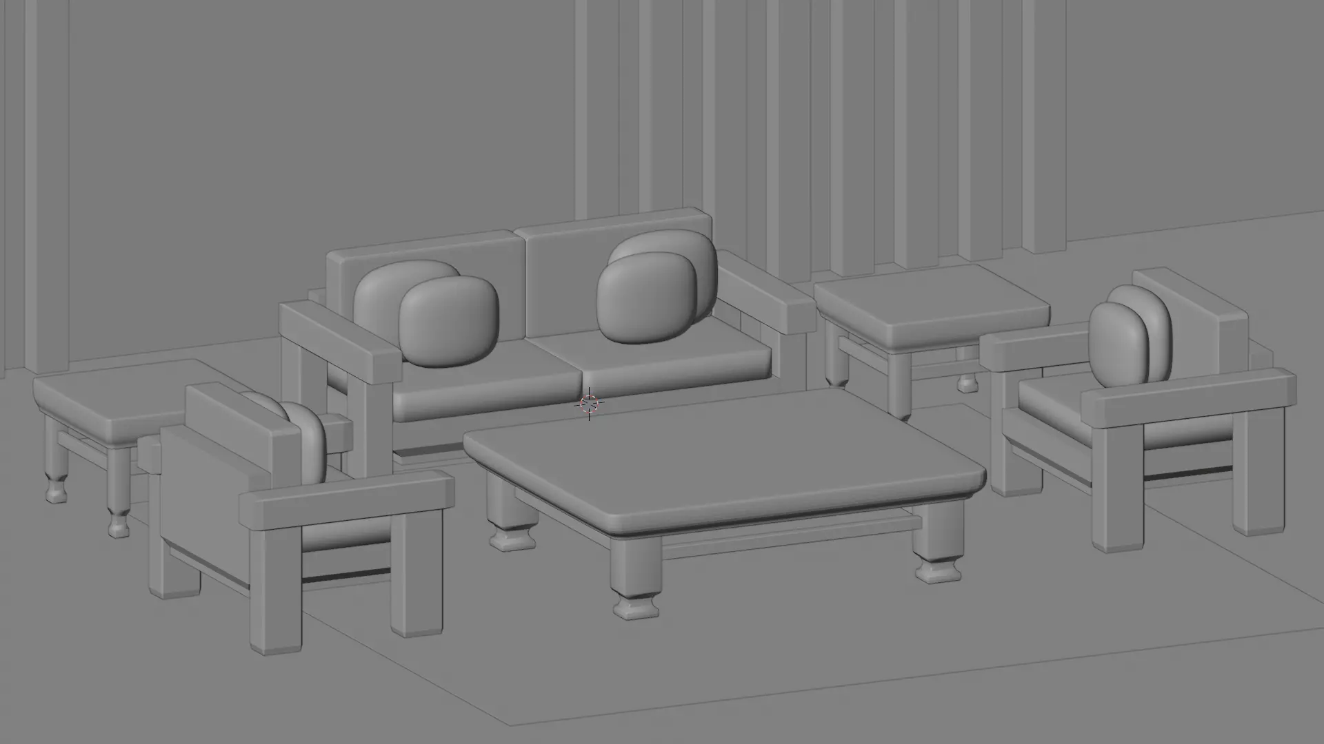 Modern Sofa and Table Set Chinese Style Low-poly 3D model_2
