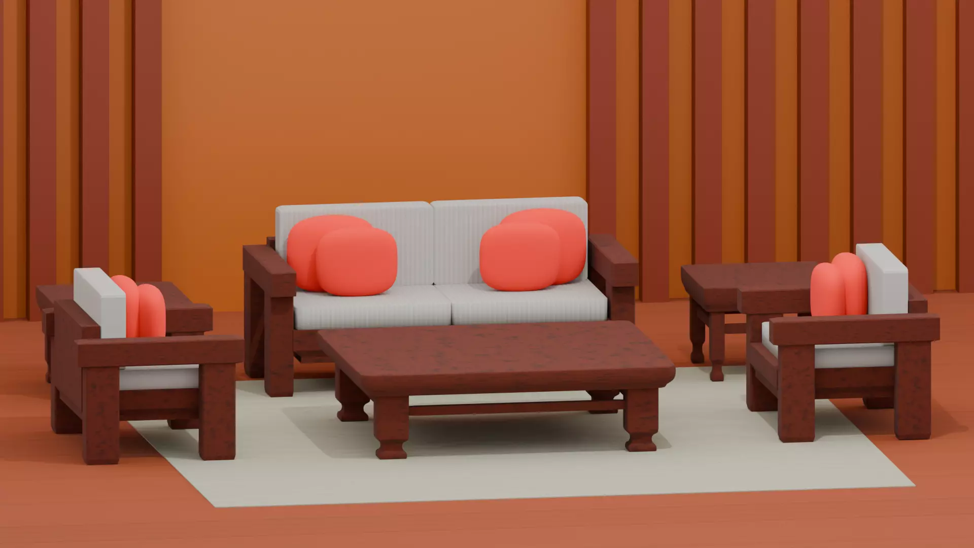 Modern Sofa and Table Set Chinese Style Low-poly 3D model_9